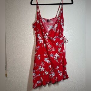 H&M Red Floral Wrap-Style Dress